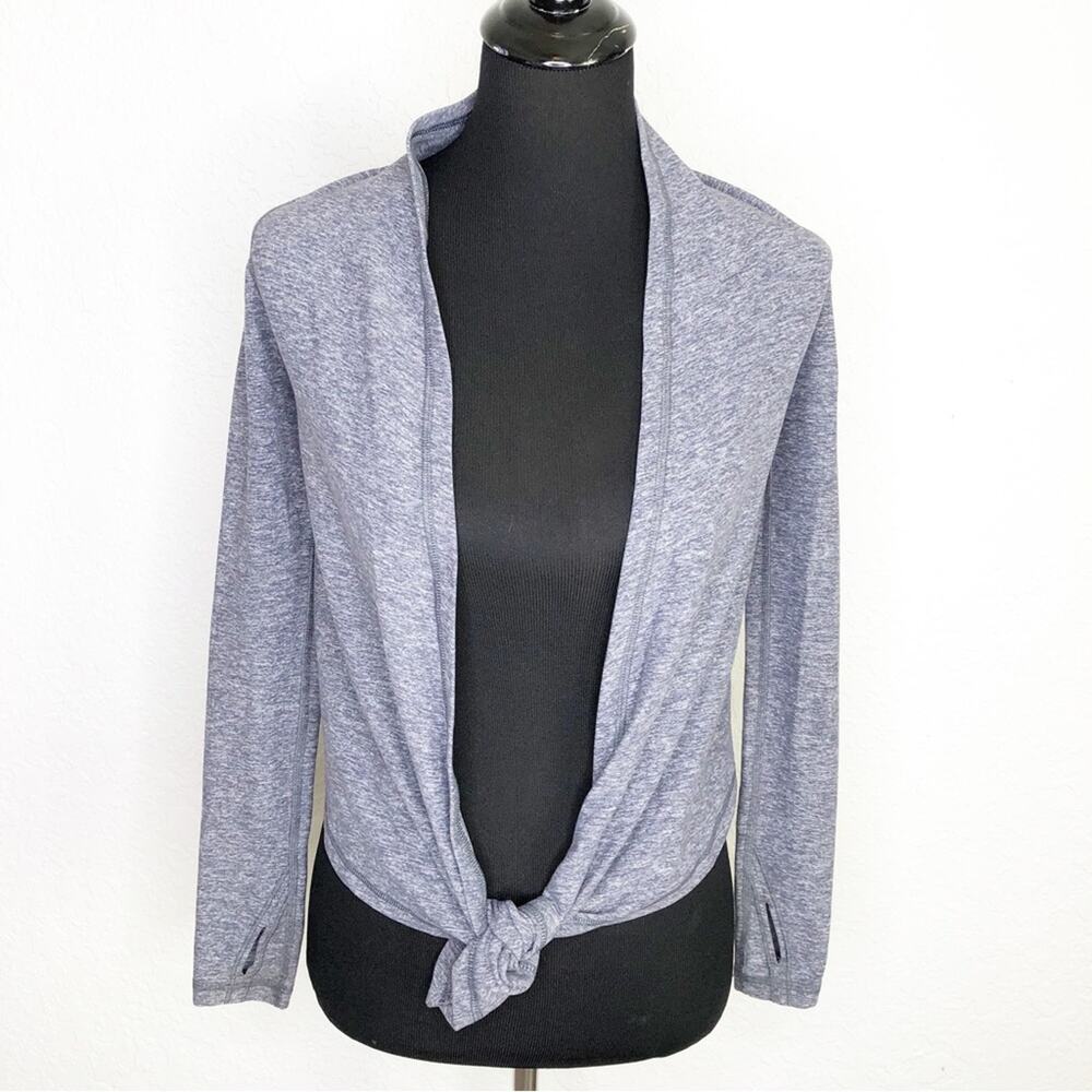 Ivivva girls gray open front tie waist jacket top size 8
